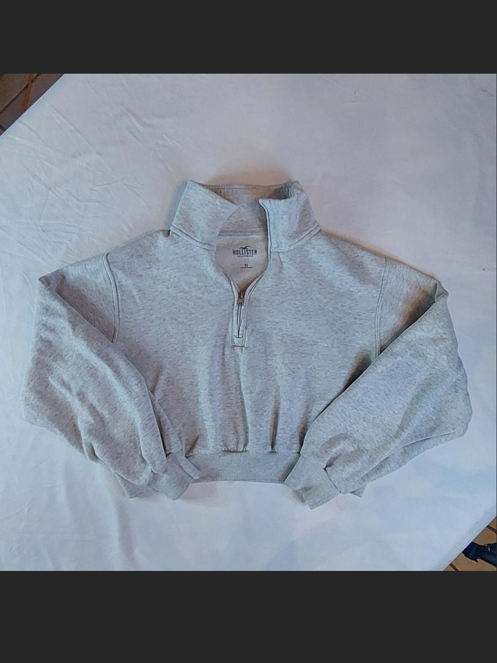 Hollister Heather Grey Cropped Quarter Zip Sweatshirt Pullover Sz XS Like NeW